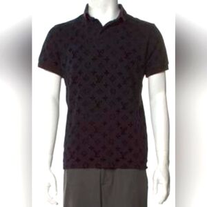 Louis Vuitton LV velvet material monogram black polo shirt.